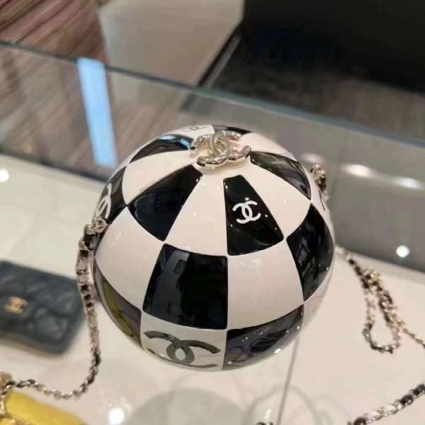 Chanel Unisex CC World Cup Football Bag Gold-Tone Metal Black White