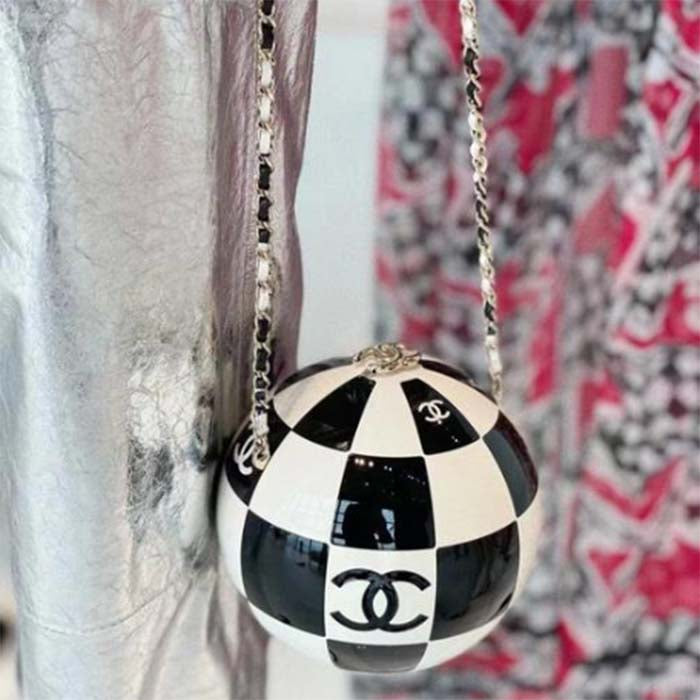 Chanel Unisex CC World Cup Football Bag Gold-Tone Metal Black White