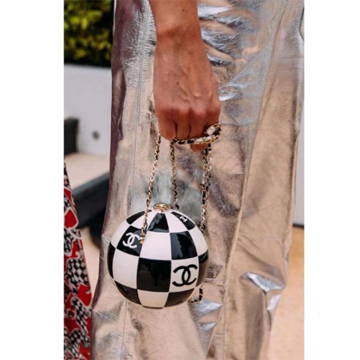 Chanel Unisex CC World Cup Football Bag Gold-Tone Metal Black White