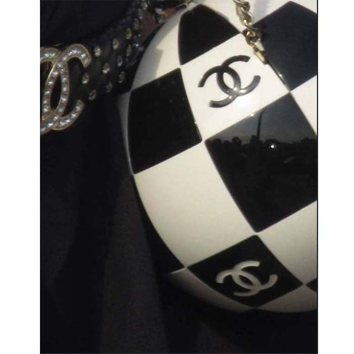 Chanel Unisex CC World Cup Football Bag Gold-Tone Metal Black White