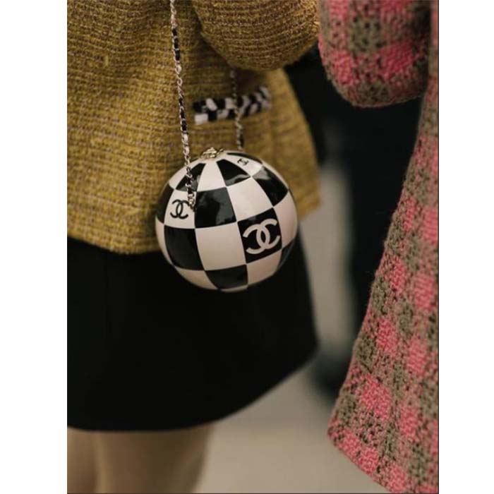 Chanel Unisex CC World Cup Football Bag Gold-Tone Metal Black White