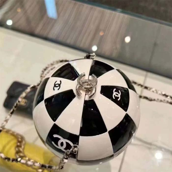 Chanel Unisex CC World Cup Football Bag Gold-Tone Metal Black White