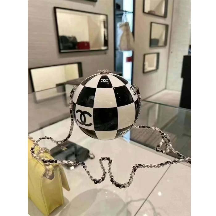 Chanel Unisex CC World Cup Football Bag Gold-Tone Metal Black White
