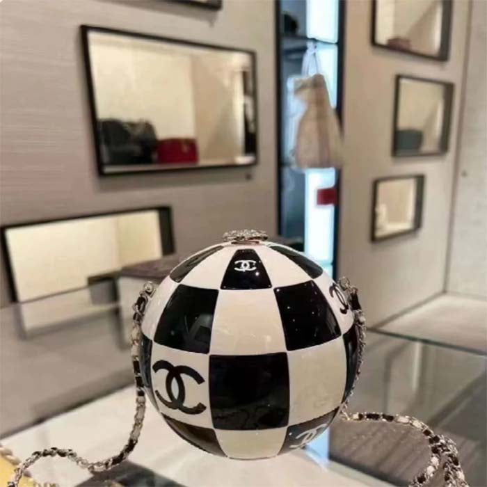Chanel Unisex CC World Cup Football Bag Gold-Tone Metal Black White