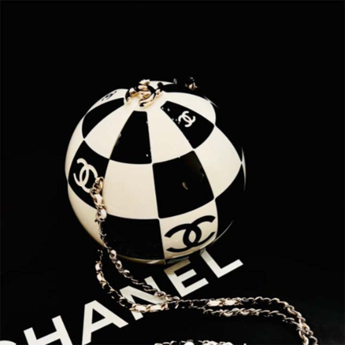 Chanel Unisex CC World Cup Football Bag Gold-Tone Metal Black White