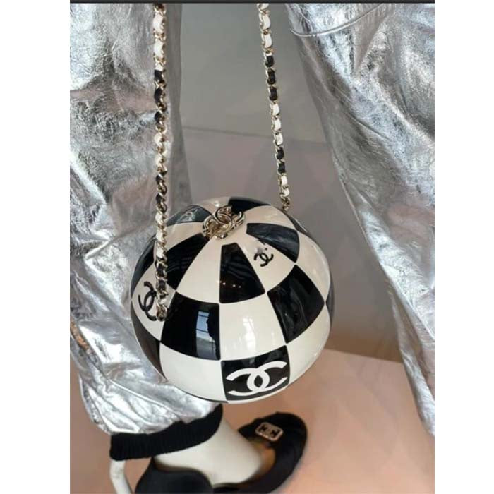 Chanel Unisex CC World Cup Football Bag Gold-Tone Metal Black White