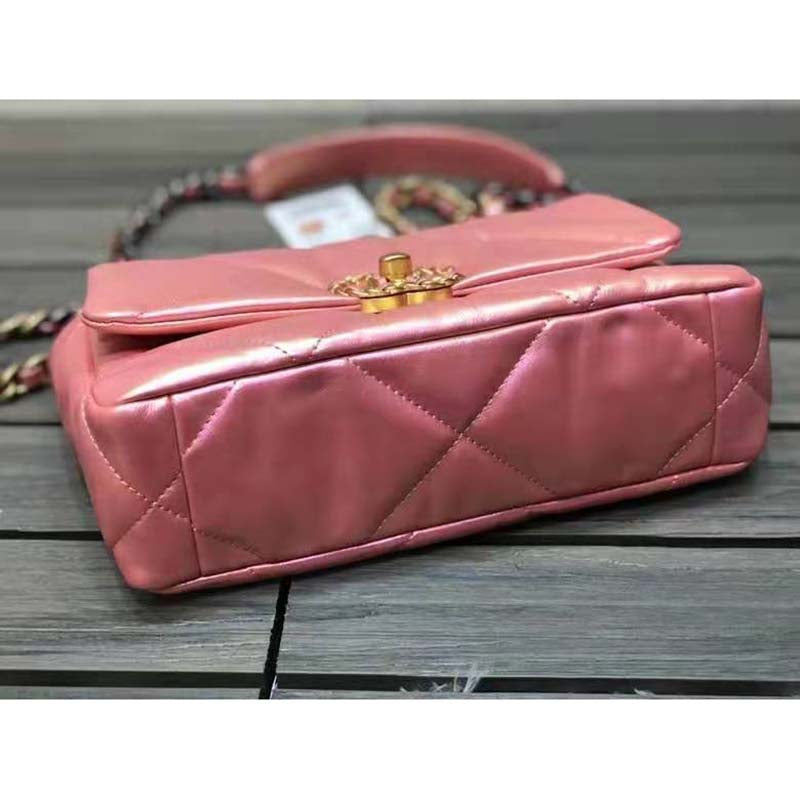 Chanel Women 19 Flap Bag Lambskin Gold Silver-Tone & Ruthenium-Finish Metal Coral
