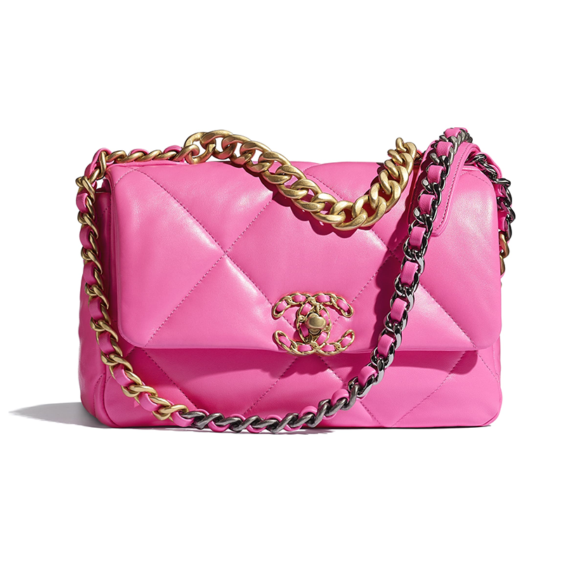 Chanel Women 19 Flap Bag Lambskin Gold Silver-Tone &amp; Ruthenium-Finish Metal Pink