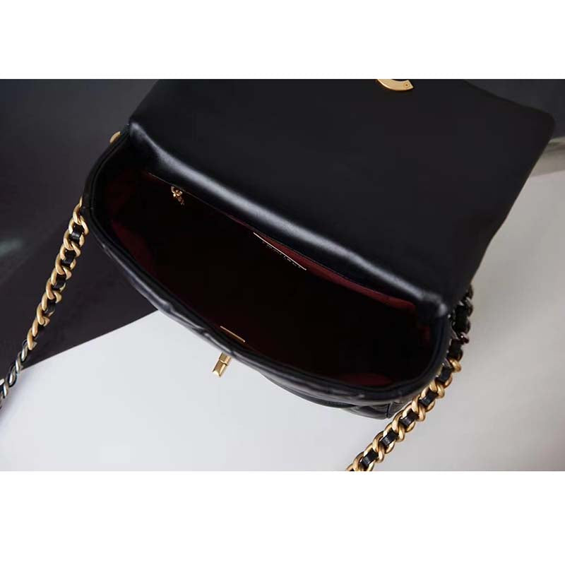 Chanel Women 19 Large Handbag Black Lambskin Gold Silver-Tone Ruthenium-Finish Metal