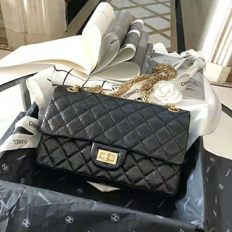 Chanel Women 2.55 Handbag in Aged Calfskin Leather-Black