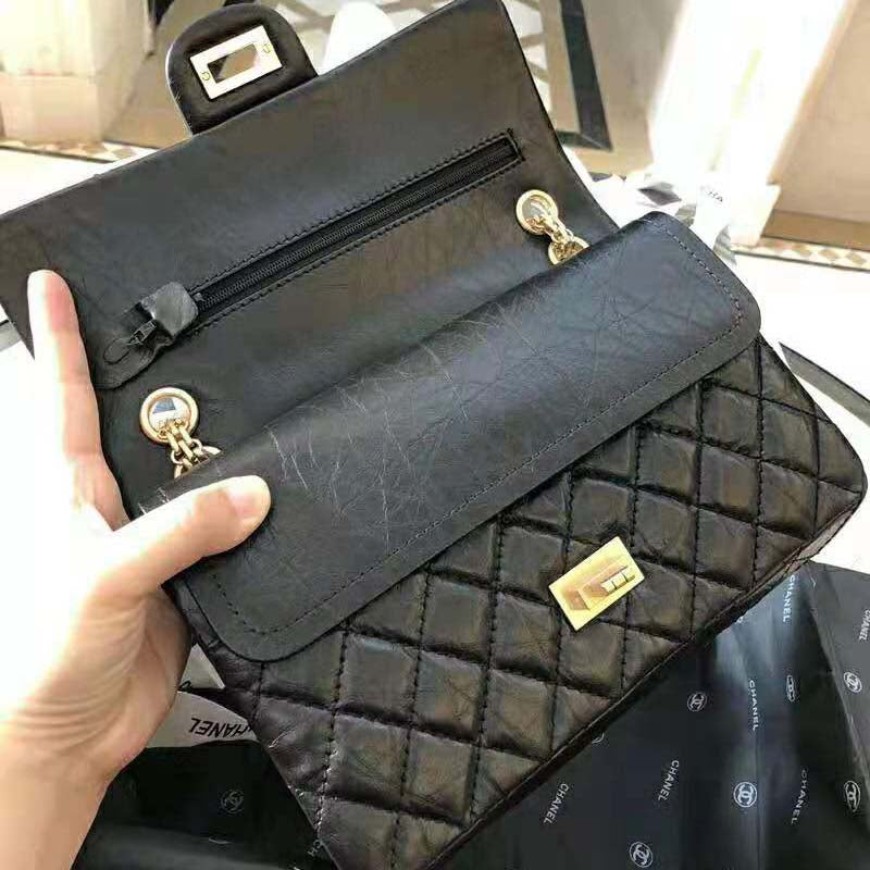 Chanel Women 2.55 Handbag in Aged Calfskin Leather-Black