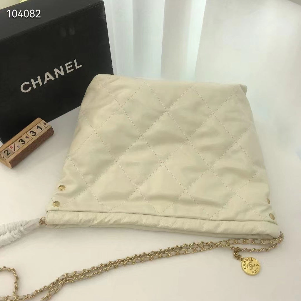 Chanel Women 22 Small Handbag Shiny Calfskin & Gold-Tone Metal Beige