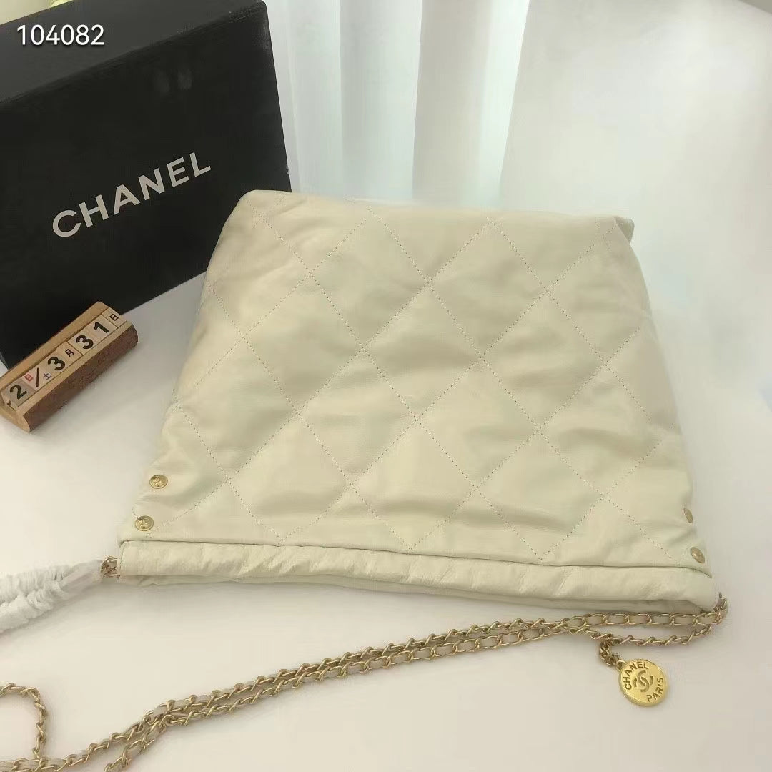 Chanel Women 22 Small Handbag Shiny Calfskin & Gold-Tone Metal Beige