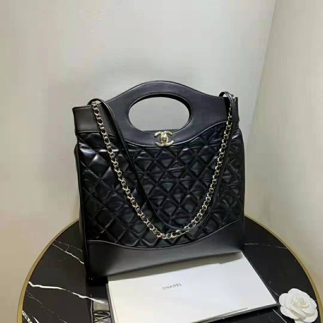 Chanel Women 31 Shopping Bag in Calfskin Leather-Black