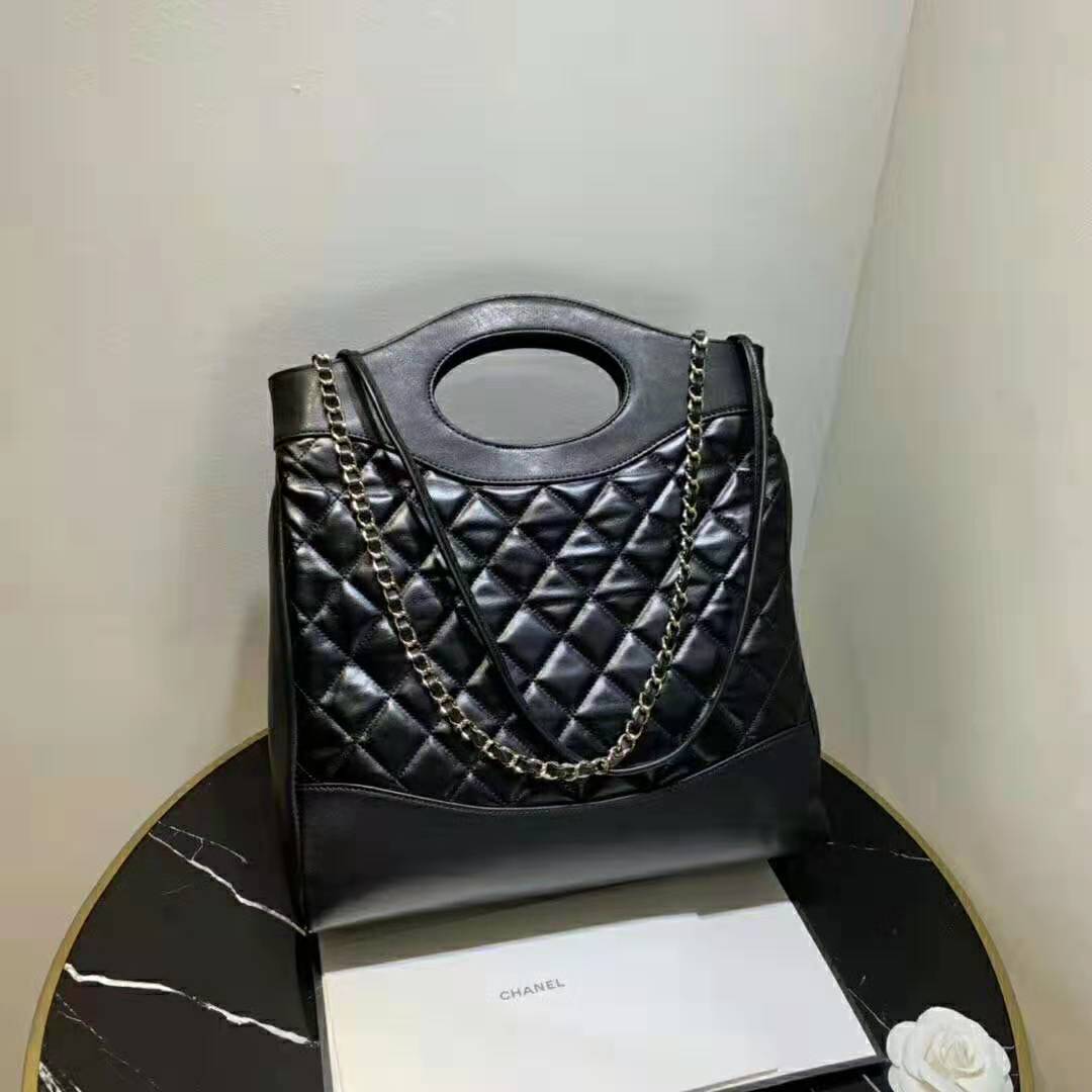 Chanel Women 31 Shopping Bag in Calfskin Leather-Black