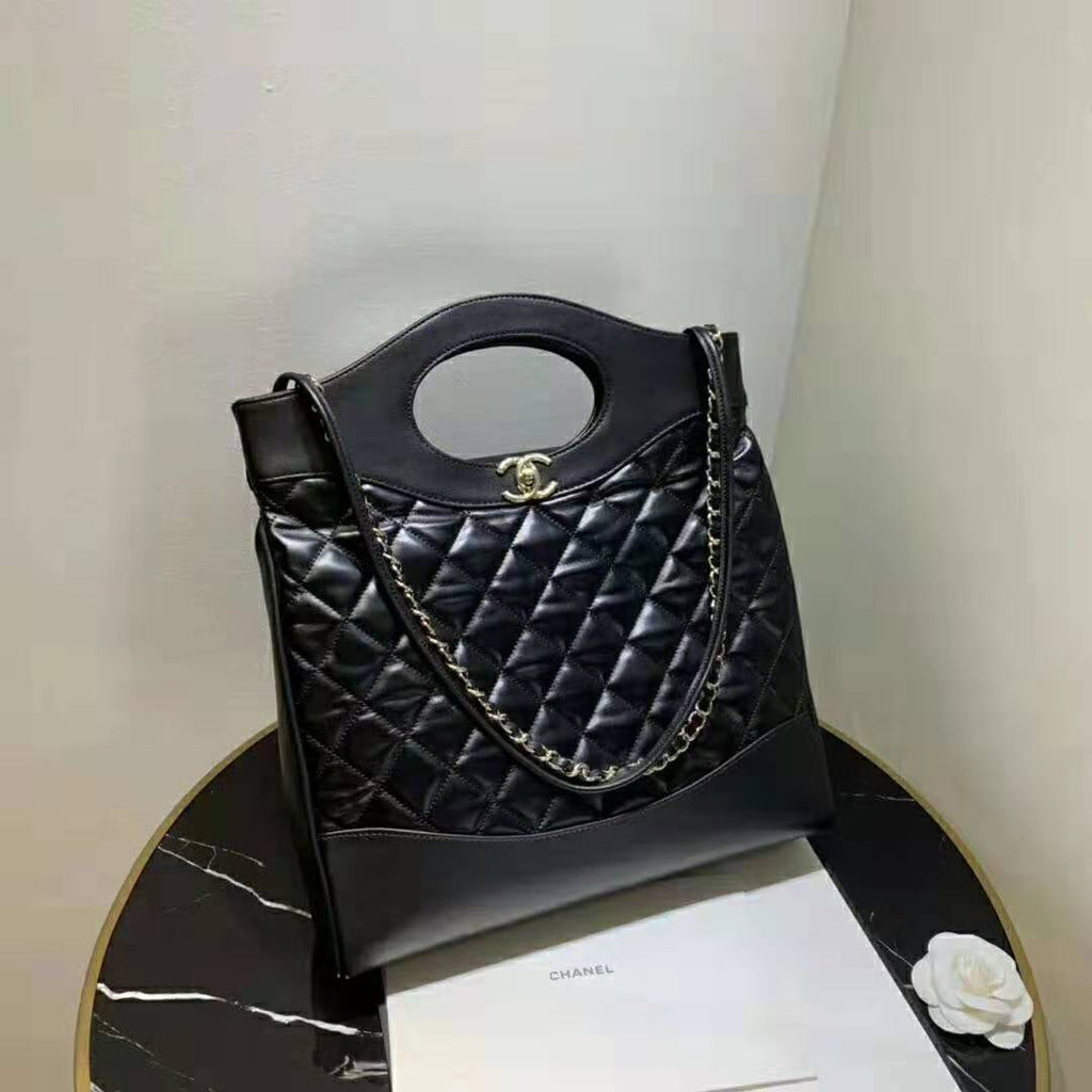Chanel Women 31 Shopping Bag in Calfskin Leather-Black