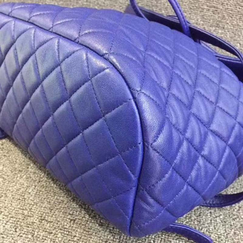Chanel Women Backpack in Embossed Diamond Pattern Goatskin Leather-Purple