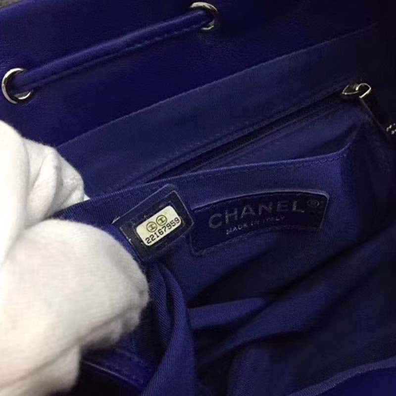 Chanel Women Backpack in Embossed Diamond Pattern Goatskin Leather-Purple