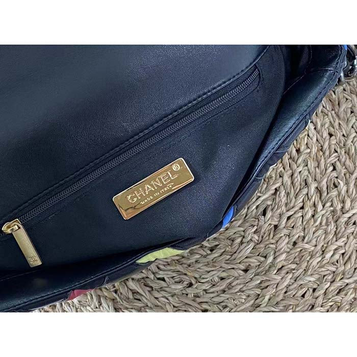 Chanel Women CC 19 Flap Bag Goatskin Gold Silver-Tone Metal Multicolor Black