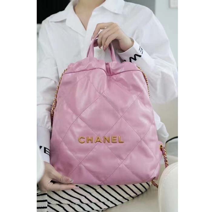 Chanel Women CC 22 Backpack Shiny Calfskin Gold-Tone Metal Lilac