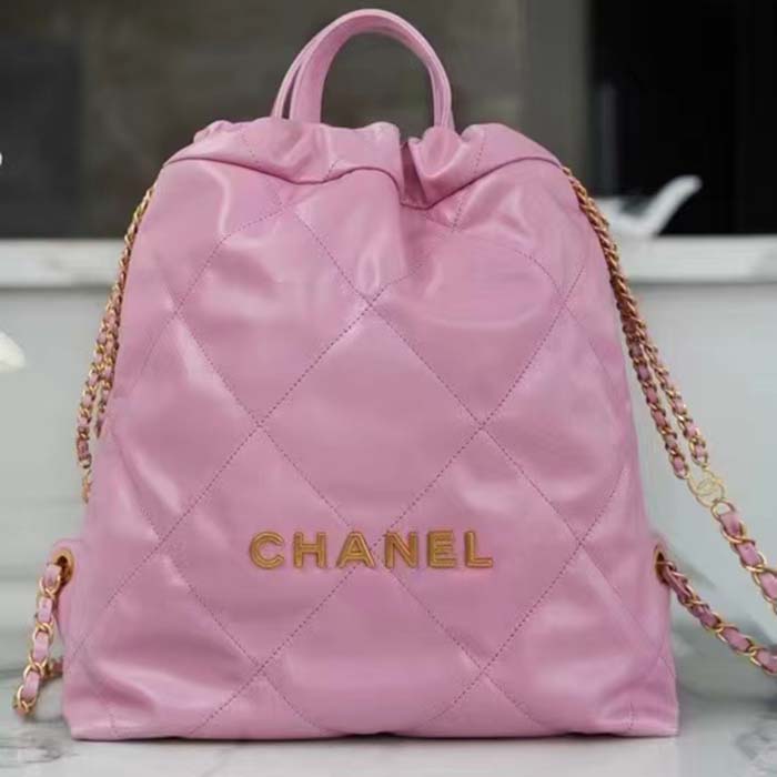Chanel Women CC 22 Backpack Shiny Calfskin Gold-Tone Metal Lilac
