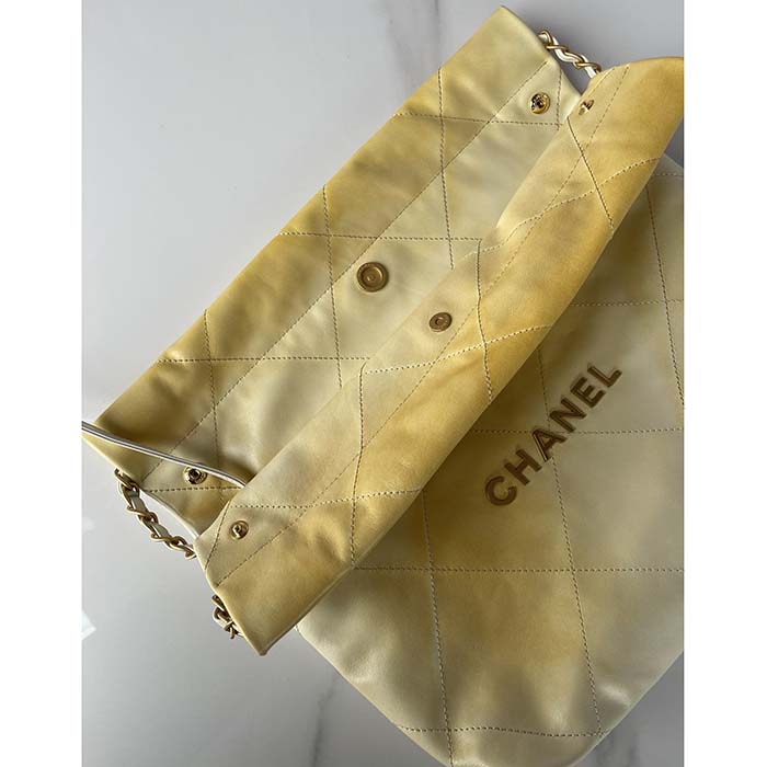 Chanel Women CC 22 Handbag Pearly Shaded Calfskin Gold-Tone Metal Ecru Golden