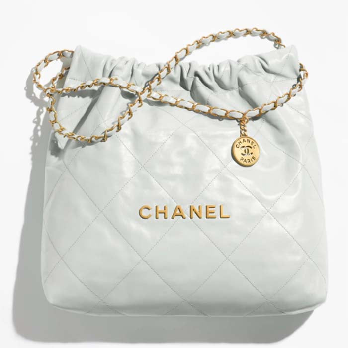 Chanel Women CC 22 Handbag Shiny Calfskin &amp; Gold-Tone Metal Light Blue