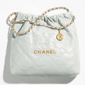 Chanel Women CC 22 Handbag Shiny Calfskin &amp; Gold-Tone Metal Light Blue