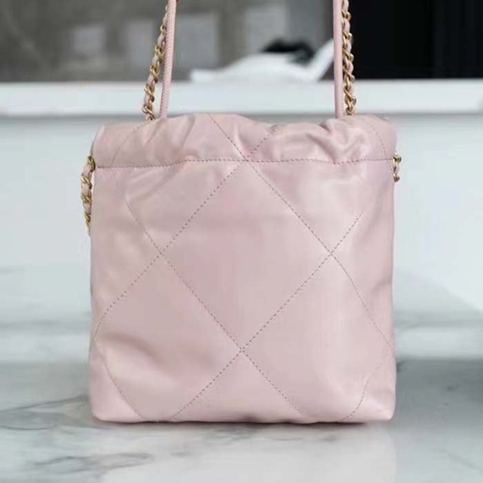 Chanel Women CC 22 Mini Handbag Shiny Calfskin Gold-Tone Metal Light Pink