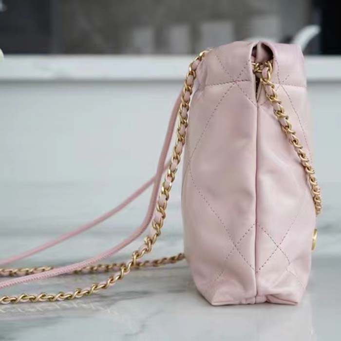 Chanel Women CC 22 Mini Handbag Shiny Calfskin Gold-Tone Metal Light Pink