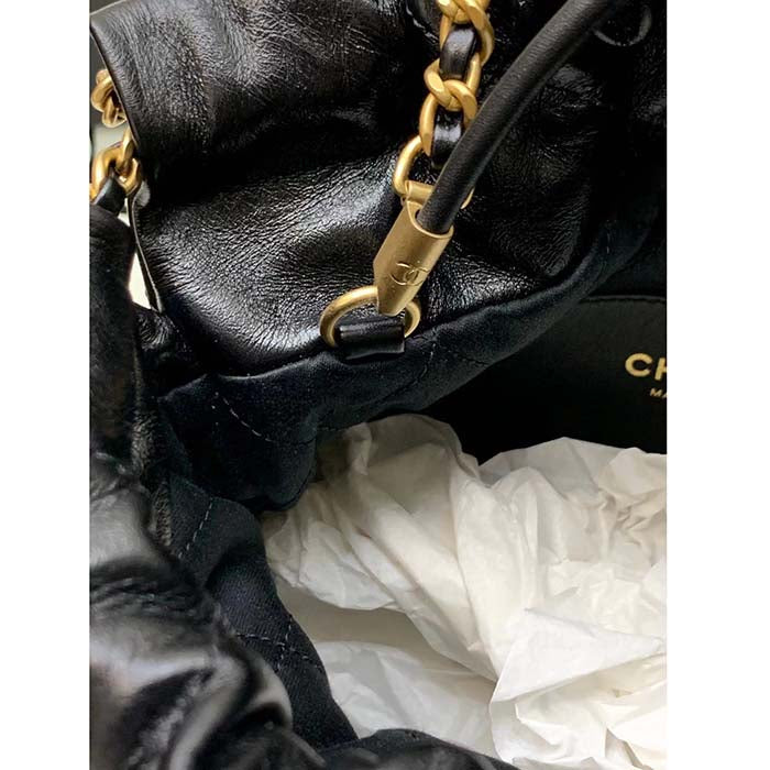 Chanel Women CC 22 Mini Handbag Shiny Crumpled Calfskin Gold-Tone Metal Black