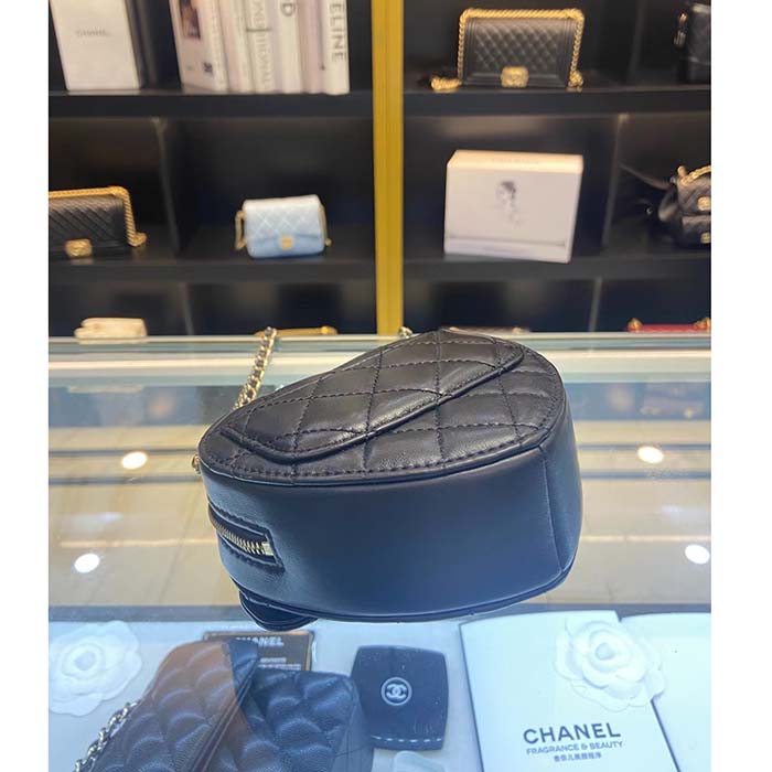 Chanel Women CC Heart Shape Bag Black Calfskin Leather Gold-Tone Metal