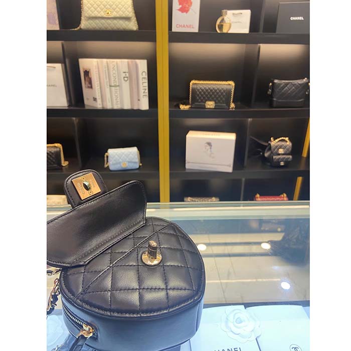 Chanel Women CC Heart Shape Bag Black Calfskin Leather Gold-Tone Metal