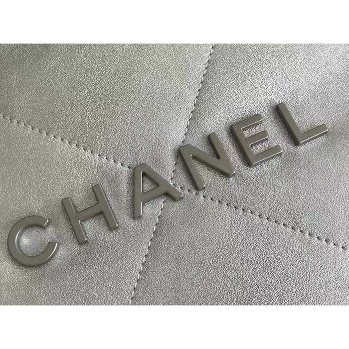 Chanel Women CC Large Back Pack Chanel 22 Handbag Metallic Calfskin Silver-Tone Metal