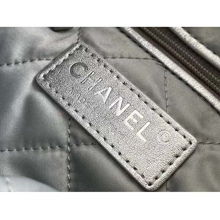 Chanel Women CC Large Back Pack Chanel 22 Handbag Metallic Calfskin Silver-Tone Metal