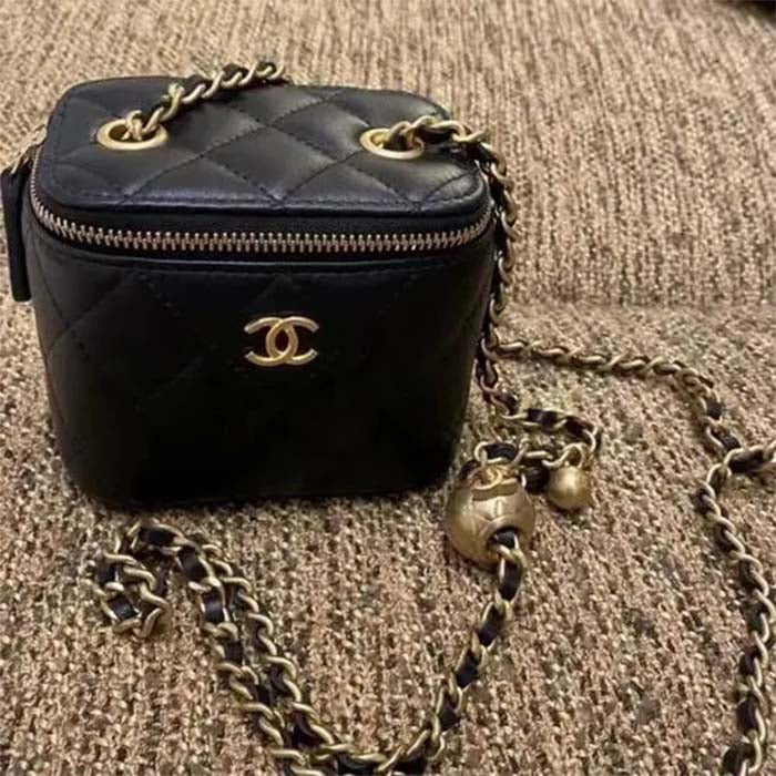 Chanel Women CC Mini Box Bag Black Calfskin Leather Gold-Tone Metal