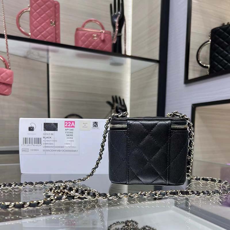 Chanel Women CC Mini Box Bag Black Calfskin Leather Gold-Tone Metal