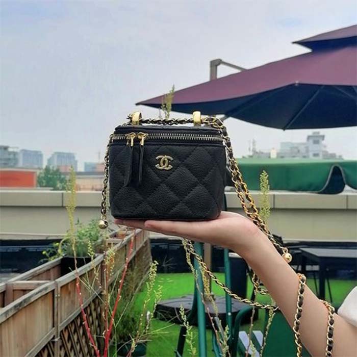 Chanel Women CC Mini Box Bag Black Calfskin Leather Gold-Tone Metal