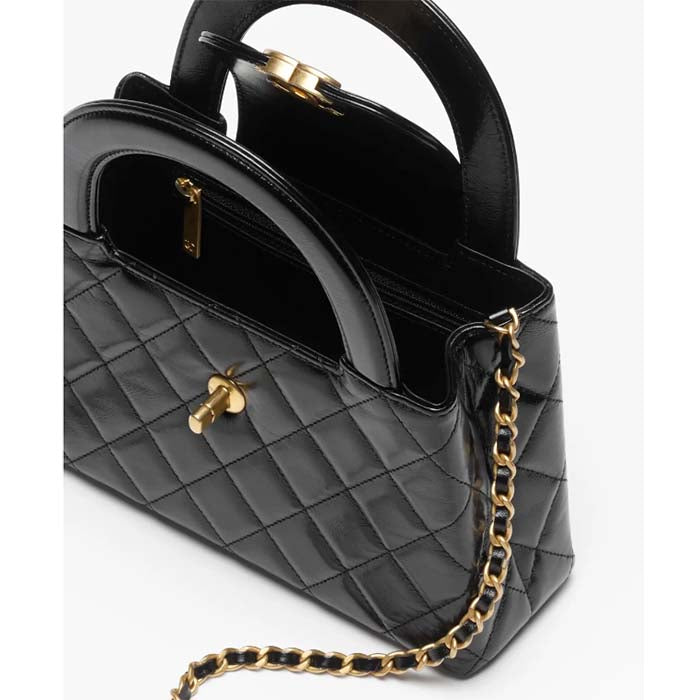 Chanel Women CC Mini Shopping Bag Shiny Aged Calfskin Gold-Tone Metal Black