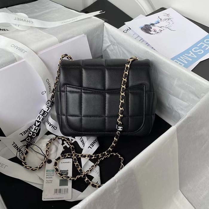 Chanel Women CC Small Flap Bag Grained Calfskin Gold Tone Metal Black