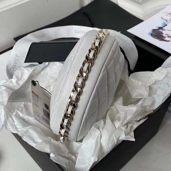 Chanel Women CC Small Flap Hobo Bag Grained Calfskin Gold Tone Metal White