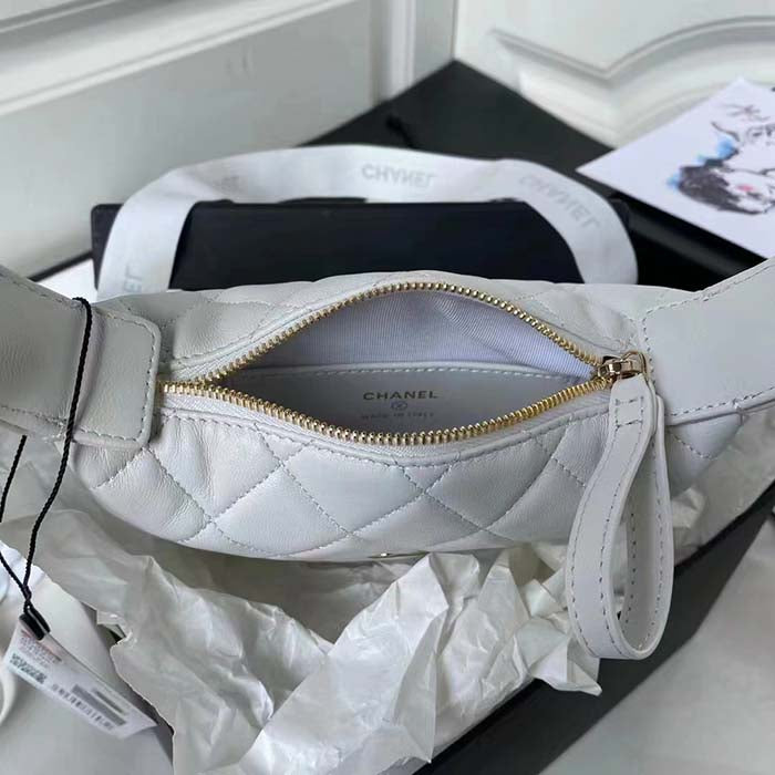 Chanel Women CC Small Flap Hobo Bag Grained Calfskin Gold Tone Metal White