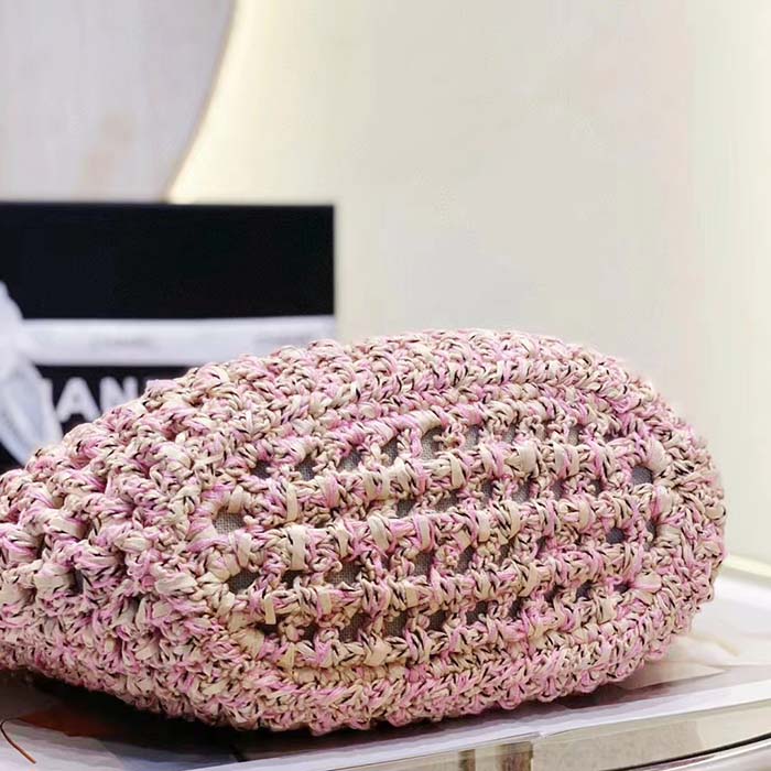 Chanel Women CC Small Shopping Bag Crochet Mixed Fibers Calfskin Beige Pink