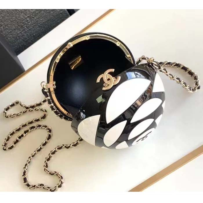 Chanel Women CC Sphere Minaudiere Plexi Gold-Tone Metal Black White