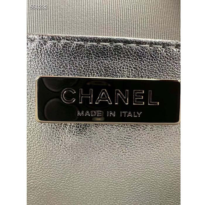 Chanel Women CC Star Handbag Metallic Lambskin Gold-Tone Metal Silver