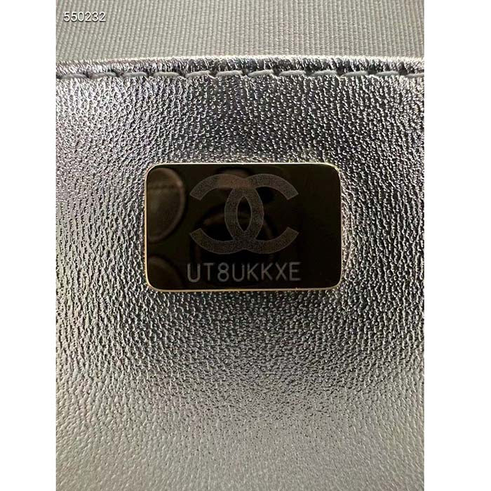 Chanel Women CC Star Handbag Metallic Lambskin Gold-Tone Metal Silver