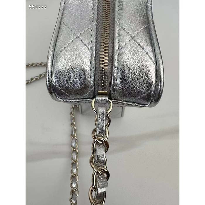 Chanel Women CC Star Handbag Metallic Lambskin Gold-Tone Metal Silver