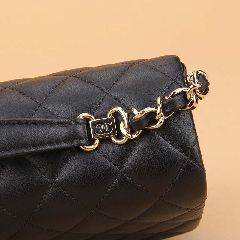 Chanel Women Kelly Flap Bag in Goatskin Leather with Top Handle-Black