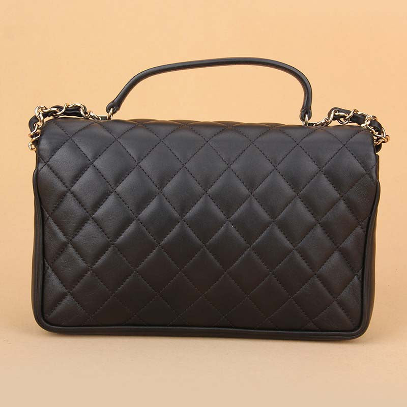 Chanel Women Kelly Flap Bag in Goatskin Leather with Top Handle-Black