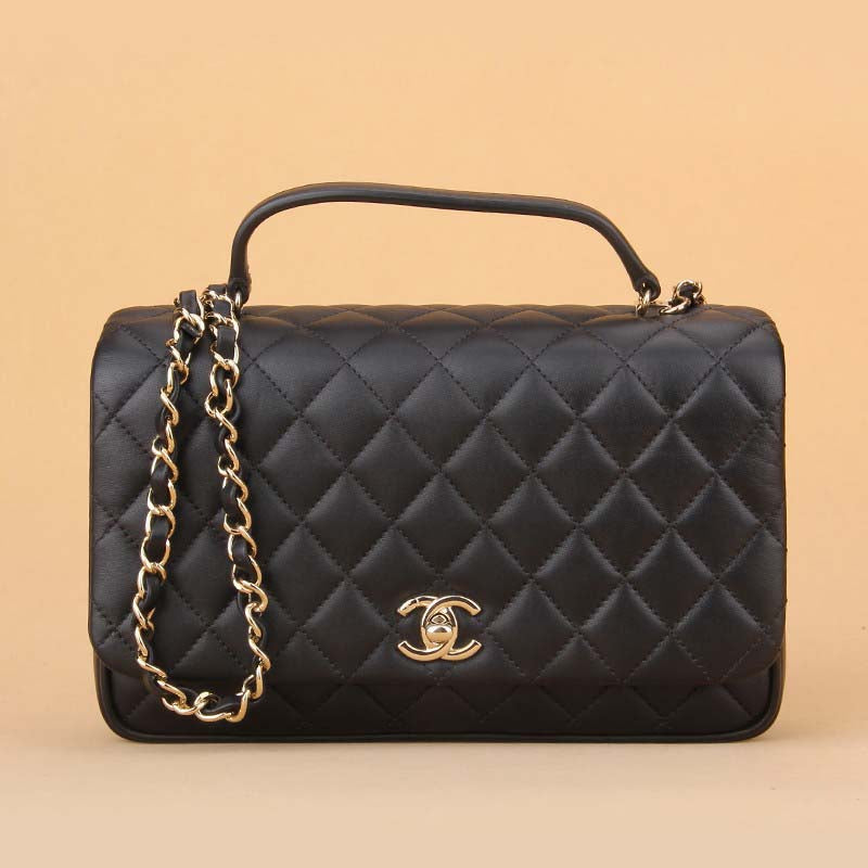 Chanel Women Kelly Flap Bag in Goatskin Leather with Top Handle-Black